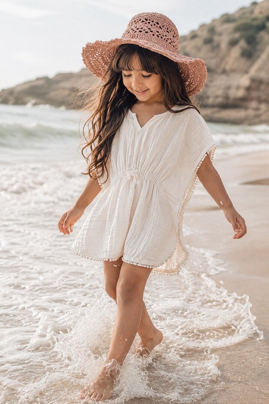 Beachside moments Flowy Boho Crochet Trim Swim Coverup Dress 5T
